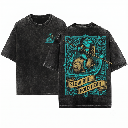 Retro Frog Knight Riding Snail Shirt Funny Toad Meme Grimdark Dark Art Gift Unisex Heavyweight Garment-Dyed T-Shirt