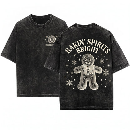 Christmas Holiday Baking Crew Gingerbread Cookie Unisex Wash T-Shirt