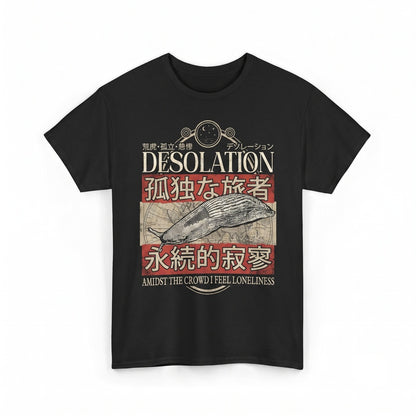 Vintage Desolation Lonely Amidst Crowd Japanese Slug Graphic Print Cotton Unisex TShirt