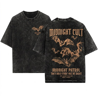 Vintage 90s Y2K Gothic Bat Graphic Grunge Dark Art Oversized Unisex Wash T-Shirt