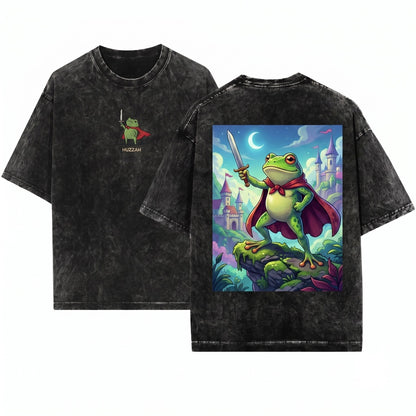 Huzzah Embroidered Funny Frog Renaissance Faire Youth Heavyweight Garment Dyed Unisex Wash T-Shirt