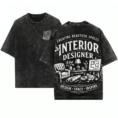 Interior Designer Creating Spaces Vintage Style Design Professional Unisex Wash T-Shirt