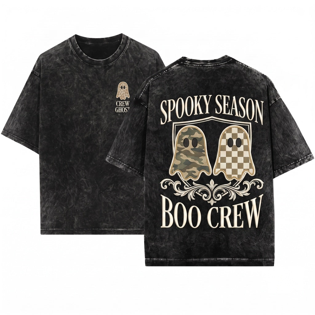 Spooky Season Creepy Ghost Vintage Halloween Unisex Wash T-Shirt