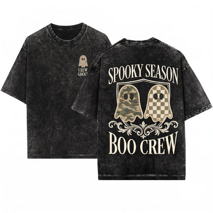 Spooky Season Creepy Ghost Vintage Halloween Unisex Wash T-Shirt