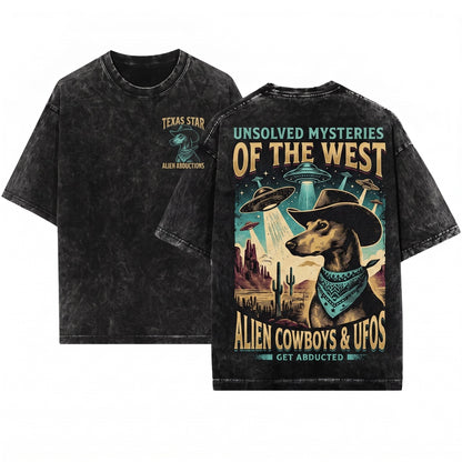 Vintage Retro Western Alien UFO Pharaoh Hound Dog Lovers Gift Unisex Wash T-Shirt