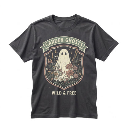 Ghost Floral Crescent Moon Stars Spooky Wildflower Halloween Botanical Graphic Unisex TShirt