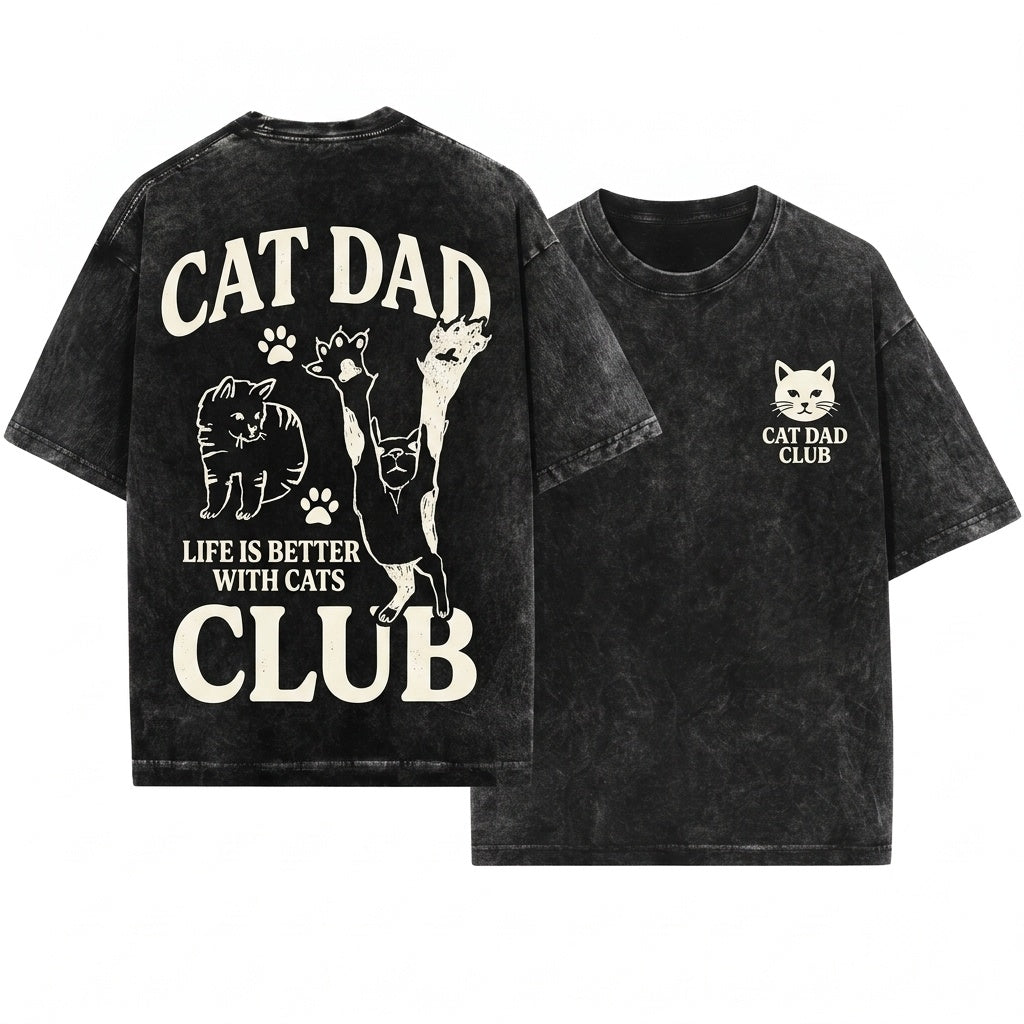 Funny New Cat Dad Club Pet Parent Lover Back Design Unisex Wash T-Shirt