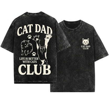 Funny New Cat Dad Club Pet Parent Lover Back Design Unisex Wash T-Shirt