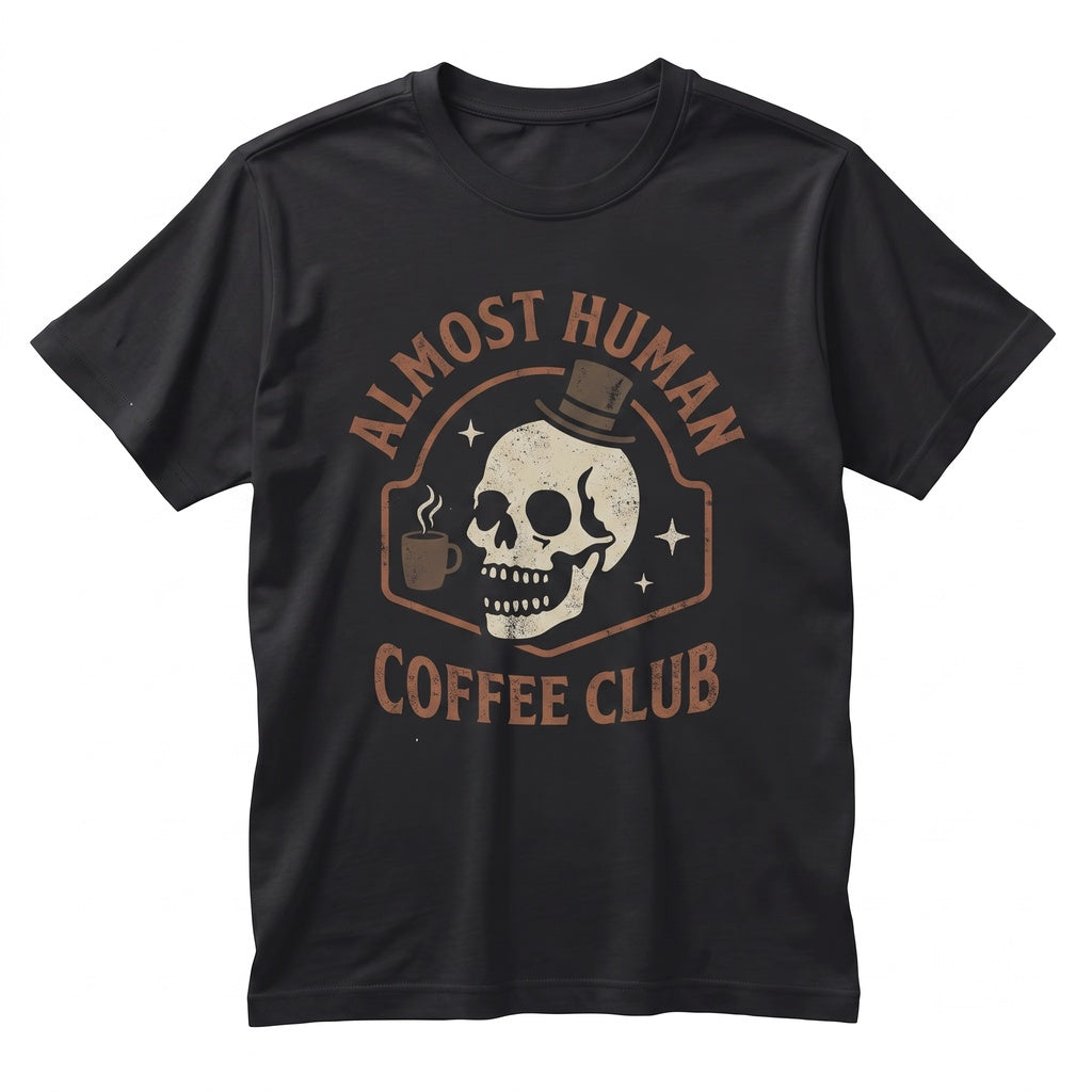 Skeleton Coffee Graphic Funny Sarcastic Almost Human Caffeine Lover Gift Apparel Unisex TShirt