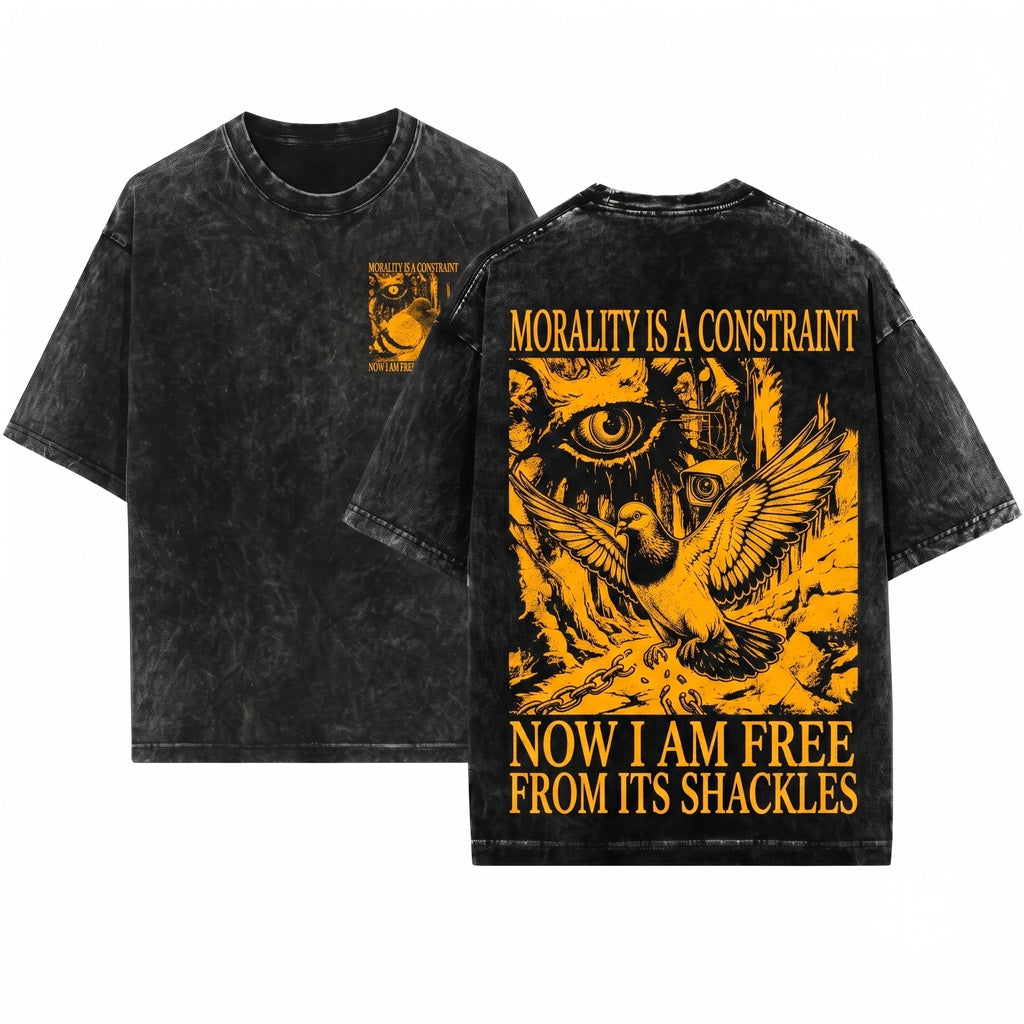 Morality Is A Constraint Funny Pigeon Japanese Graphic Vintage Men Women Unisex Wash T-Shirt