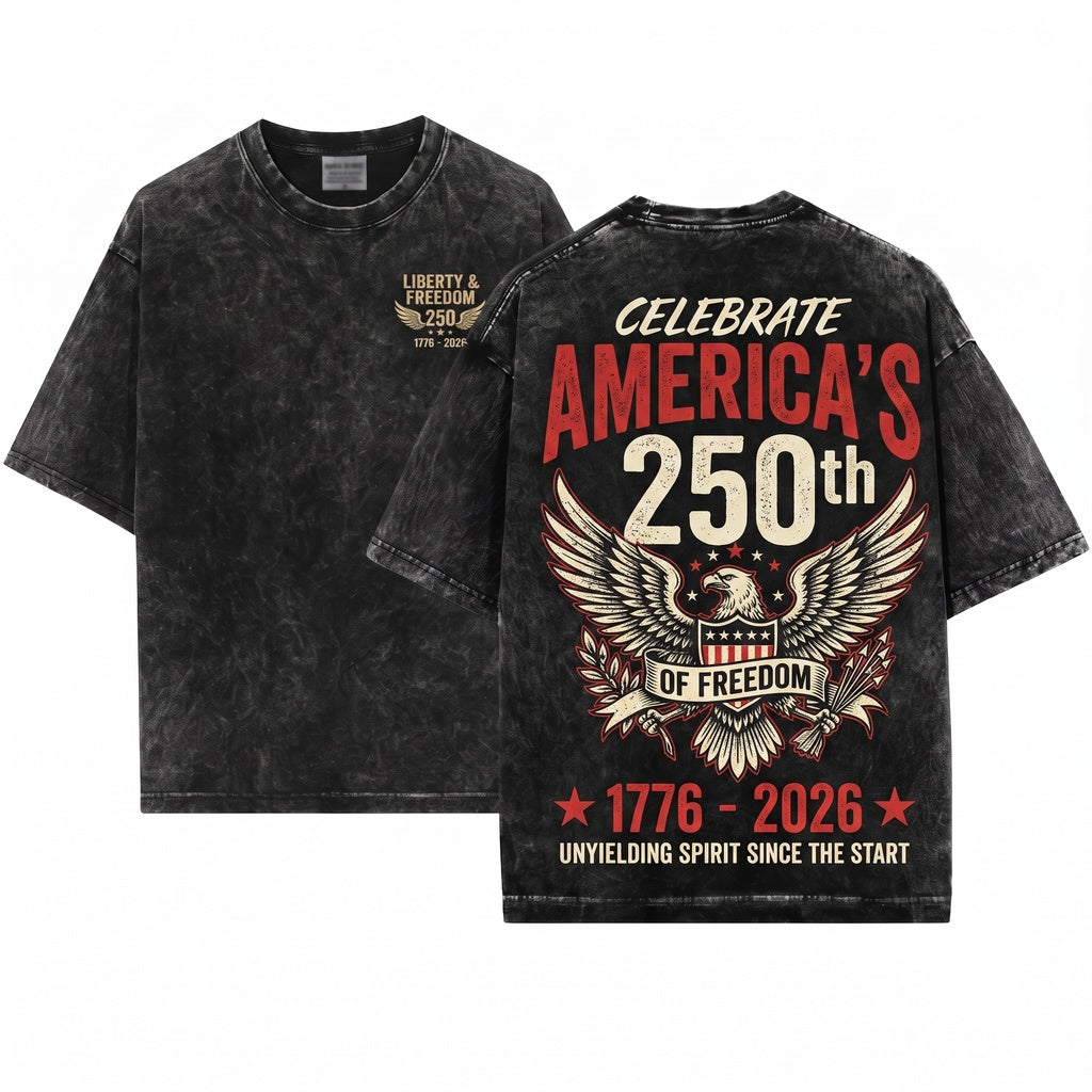 250 Years of Freedom Vintage Patriotic USA America Unisex Wash T-Shirt