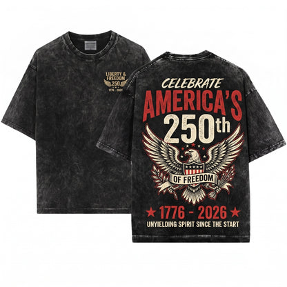 250 Years of Freedom Vintage Patriotic USA America Unisex Wash T-Shirt