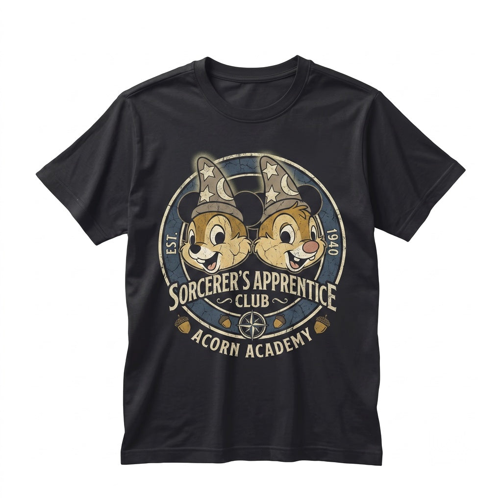 Chip and Dale Sorcerer Wizard Hat Magical Vacation Theme Park Family Matching Apparel Unisex TShirt