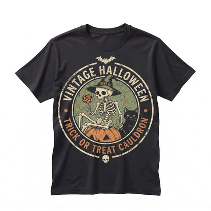 Halloween Spooky Skeleton Witch Hat Pumpkin Black Cat Trick Or Treat Autumn Graphic Party Gift Unisex TShirt
