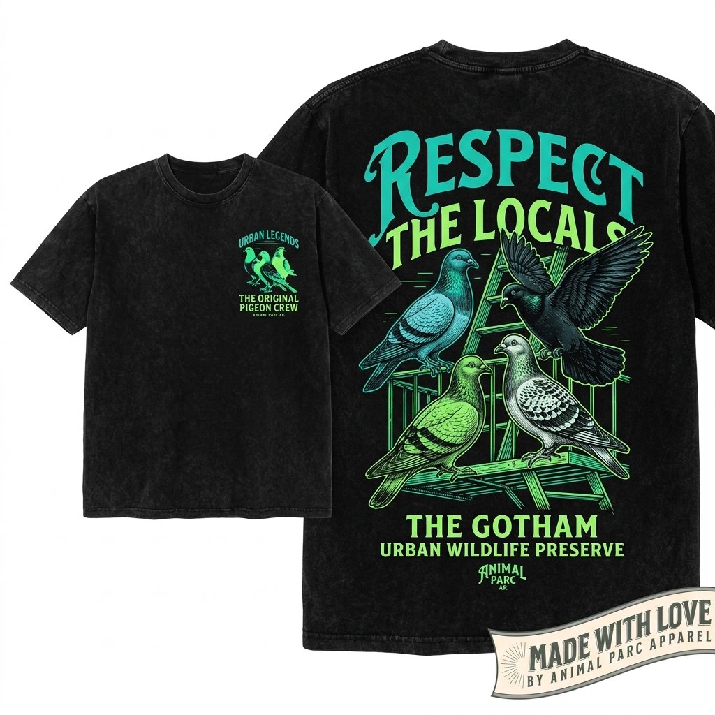 Respect The Locals Pigeon Funny Animal Lover Vintage Graphic Silly Dove Unisex Wash T-Shirt
