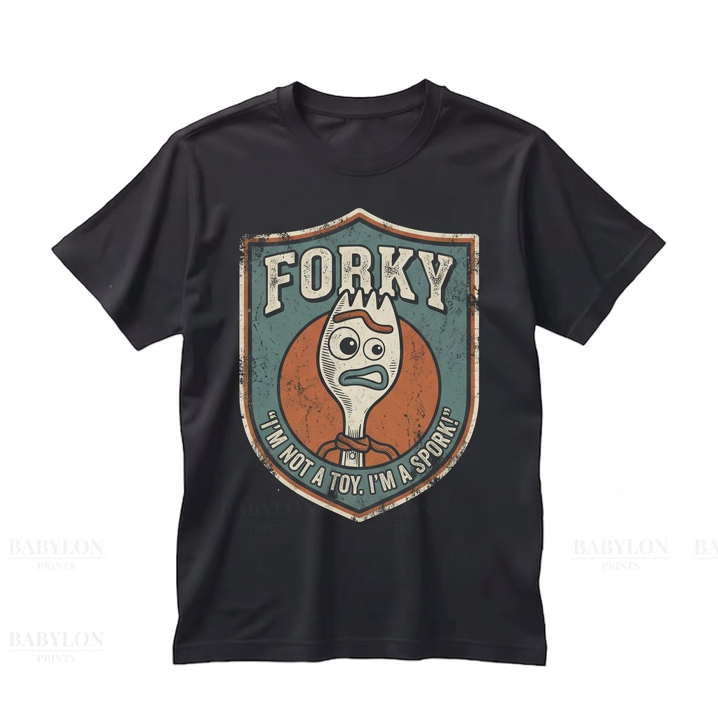 Vintage Forky Animated Spork Retro Character Theme Park Family Vacation Graphic Apparel Unisex TShirt