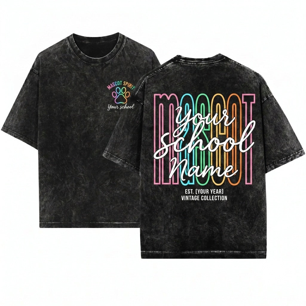 Custom Personalized Mascot School Name Team Spirit Teacher Student Gift Unisex Wash T-Shirt