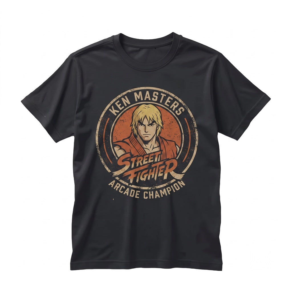 Retro Arcade Fighting Game Master Ken Graphic Cotton Crewneck Unisex TShirt