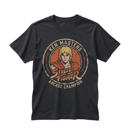 Retro Arcade Fighting Game Master Ken Graphic Cotton Crewneck Unisex TShirt