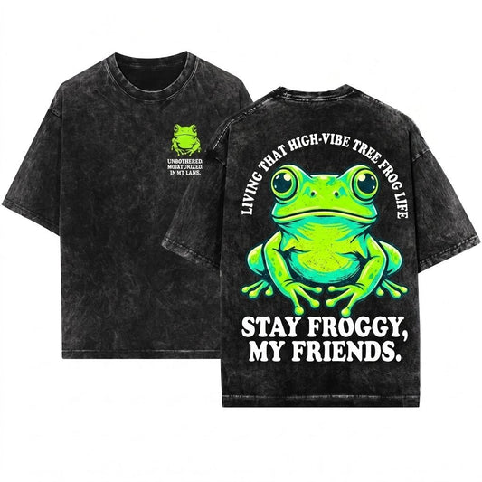 Vintage Frogcore Animal Graphic Outdoor Unisex Wash T-Shirt