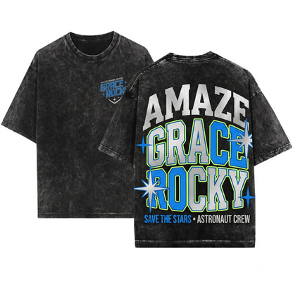 Project Hail Mary Amaze Grace Rocky Embroidered Sci-Fi Space Fan Apparel Gift Movie Unisex Wash T-Shirt