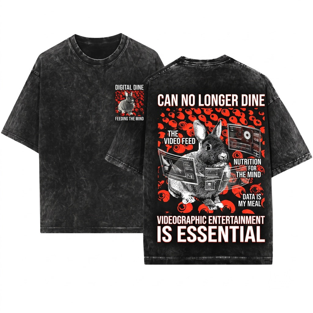 I Can No Longer Dine Rabbit Vintage Japanese Graphic Unisex Wash T-Shirt
