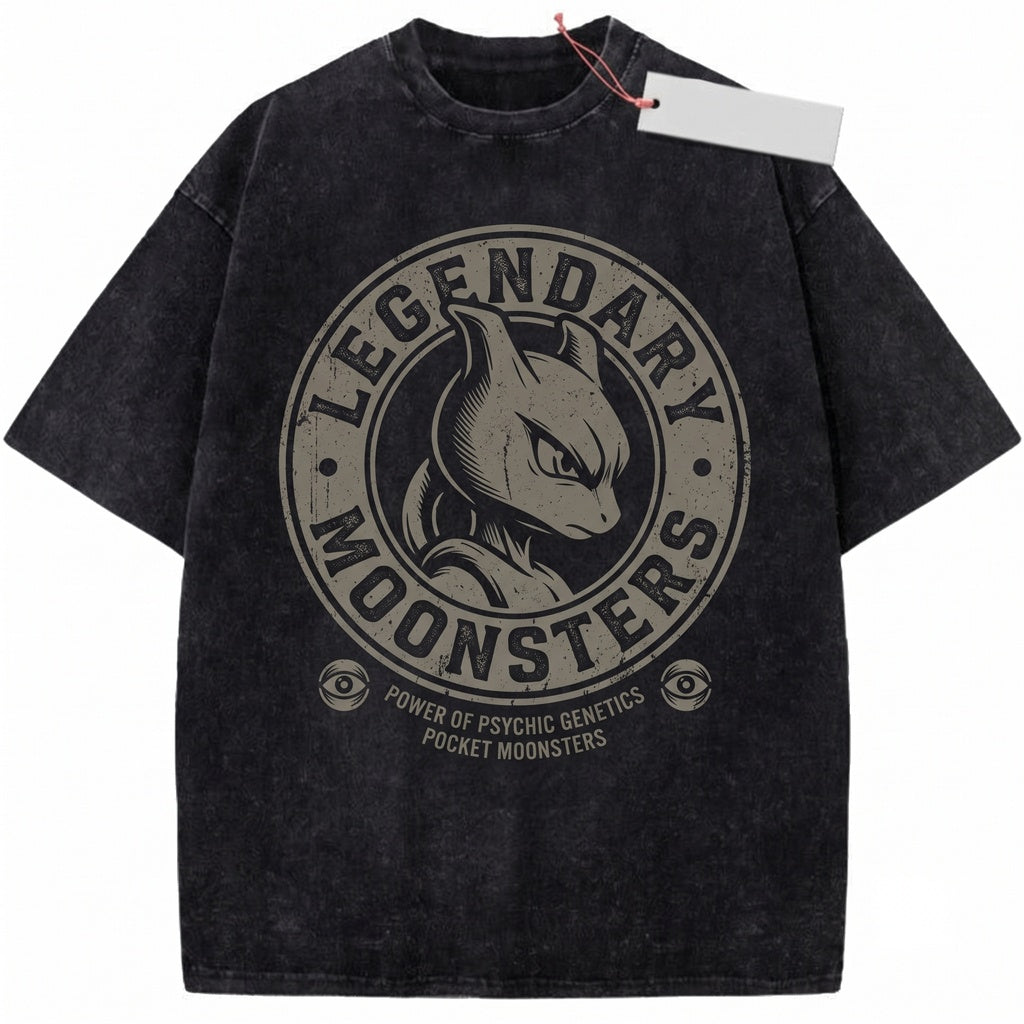 Psychic Clone Mewtwo Vintage Acid Wash Anime Graphic Oversized Retro Gamer Gift Unisex TShirt