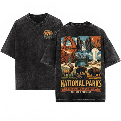 Explore Wild National Parks Vintage Nature Graphic Retro Hiking Camping Adventure Travel Gift Unisex Wash T-Shirt
