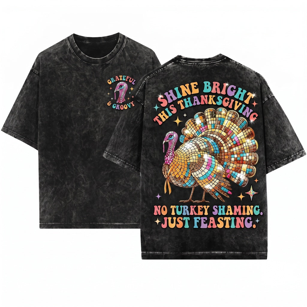 Colorful Disco Ball Turkey Thanksgiving Day Gift Lover Unisex Wash T-Shirt