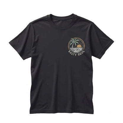 Salty Soul Beach Sunshine Front Back Graphic Print Vintage Summer Ocean Vacation Apparel Unisex TShirt