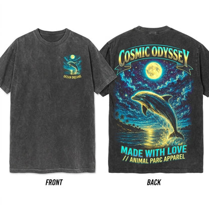 Vintage Dolphin Ocean Graphic Marine Life Save The Sea Lover Gift Beach Holiday Beachwear Unisex Wash T-Shirt