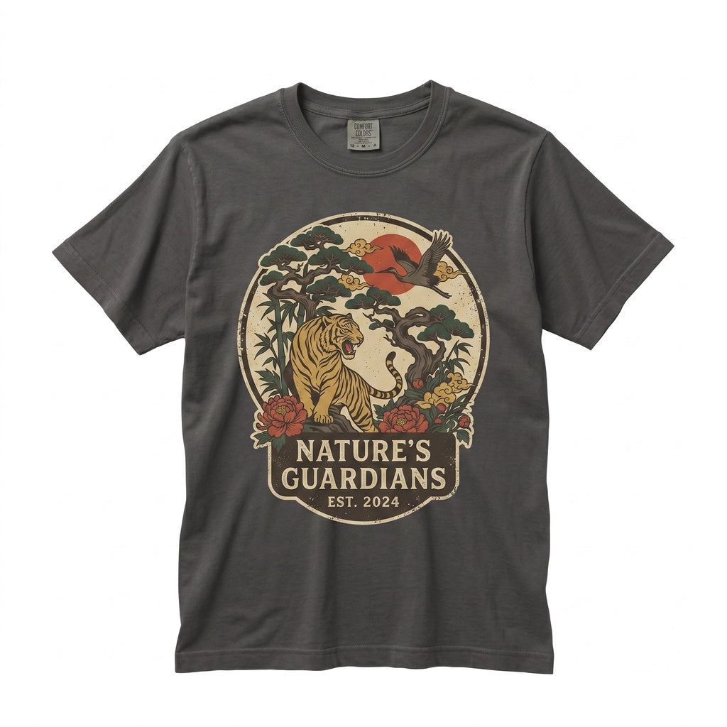 Vintage Japanese Tiger Graphic Floral Asian Samurai Retro Nature Art Aesthetic Gift Unisex TShirt