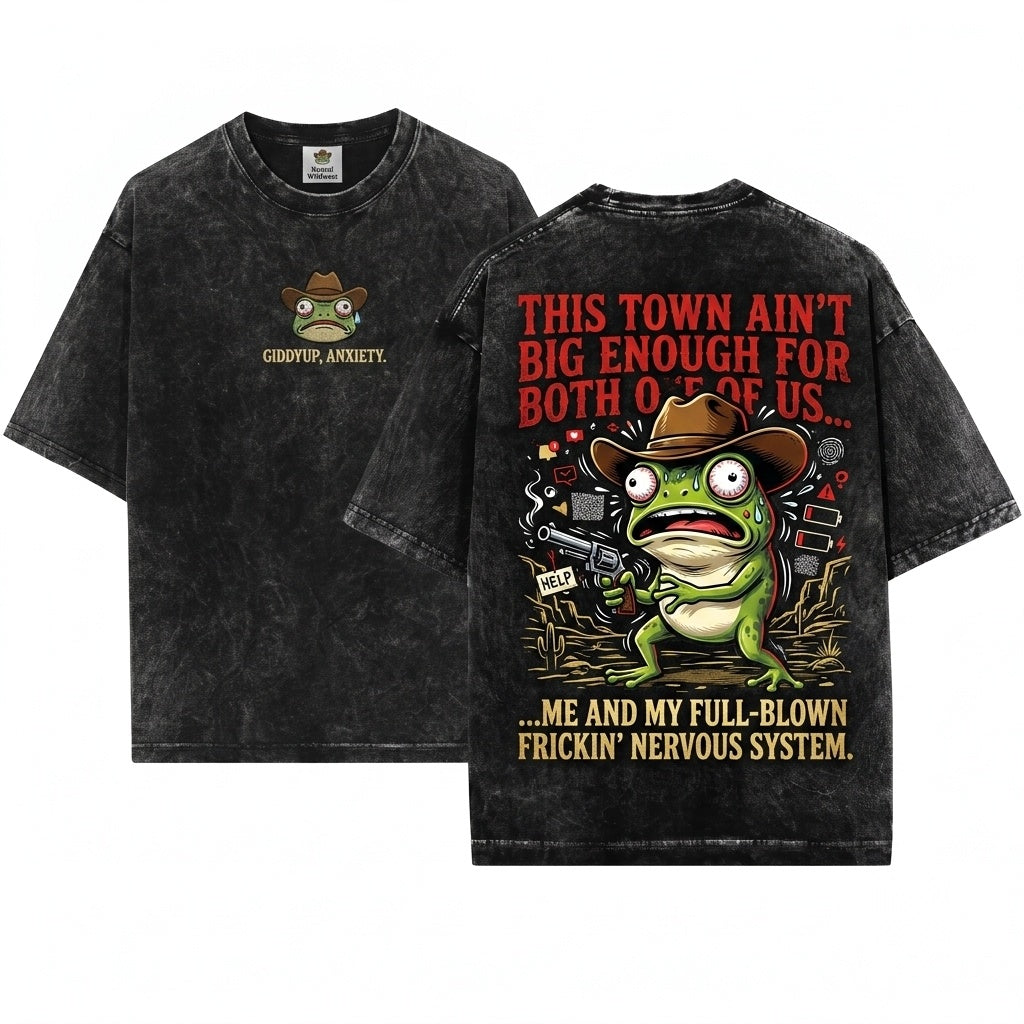 Hold On Partner Im Overstimulated Embroidered Funny Cowboy Frog Unisex Wash T-Shirt