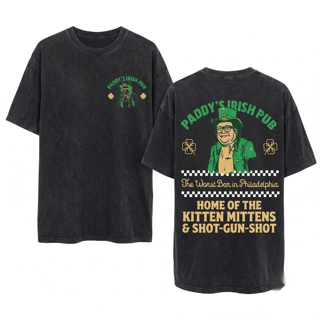 Paddys Irish Pub Frank Reynolds Leprechaun Funny Graphic Vintage Unisex Wash T-Shirt