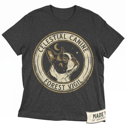 Vintage 90s Boston Terrier Howling at Full Moon Graphic Dog Lover Gift Novelty Unisex TShirt