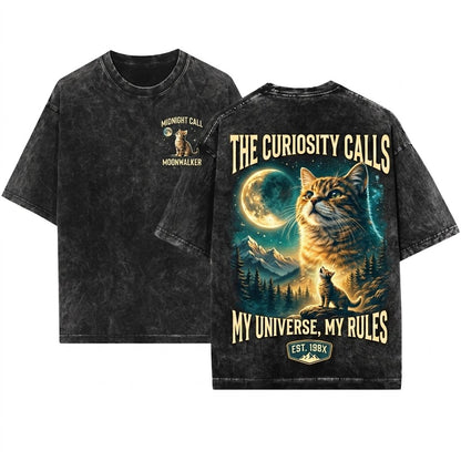 Retro Tiger Cat Howling Full Moon Graphic Comfort Cute Kitten Mom Gift Unisex Wash T-Shirt
