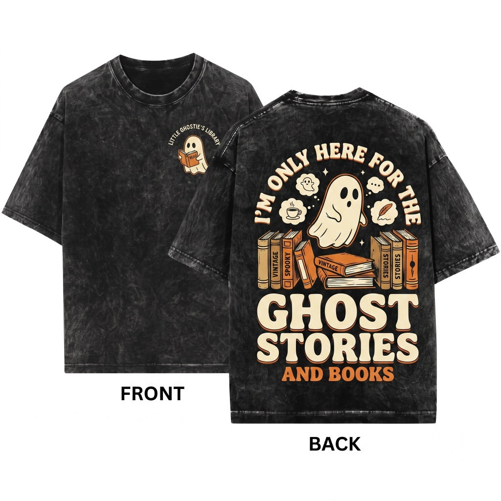 Embroidered Ghost Reading Book Boo Cozy Fall Halloween Spooky Season Teacher Gift Unisex Wash T-Shirt