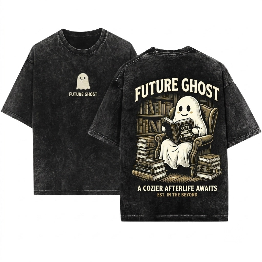 Future Ghost Embroidered Funny Spooky Cute Goth Humor Aesthetic Unisex Wash T-Shirt