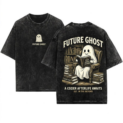 Future Ghost Embroidered Funny Spooky Cute Goth Humor Aesthetic Unisex Wash T-Shirt
