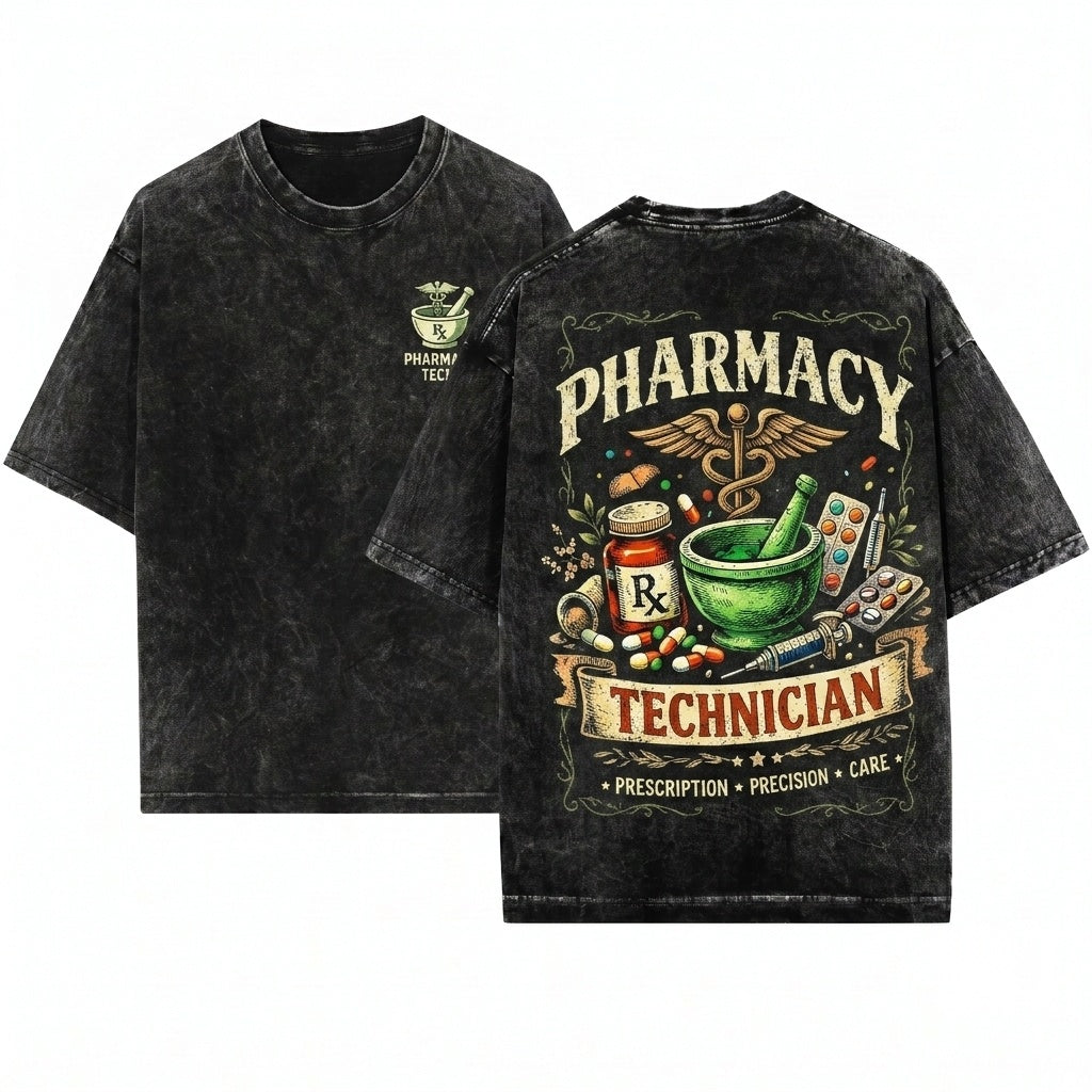 Pharmacy Technician Vintage Apothecary Healthcare Medical Professional Appreciation Unisex Wash T-Shirt