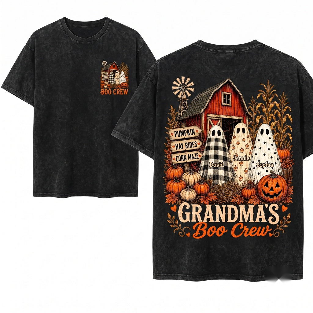 Customized Grandmas Boo Crew Pumpkin Patch Trio Ghost Sweatshirt Unisex Wash T-Shirt