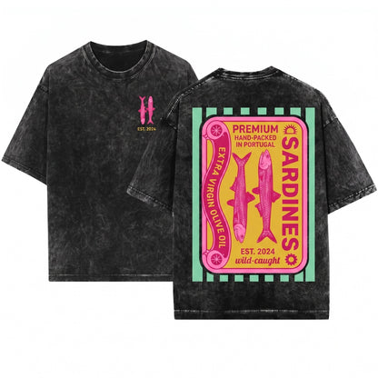 Sardines Graphic Coastal Cropped Vintage Ocean Unisex Wash T-Shirt