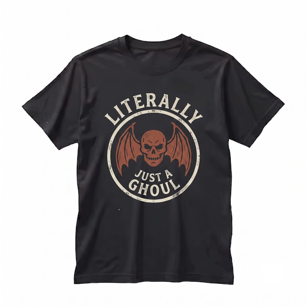 Just A Ghoul Spooky Creepy Cute Bat Goth Alt Black White Metal Graphic Unisex TShirt