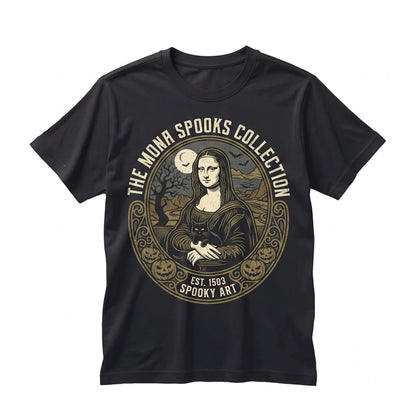 Mona Lisa Halloween Cat Gothic Dark Art Spooky Renaissance Parody Graphic Apparel, Black Unisex TShirt