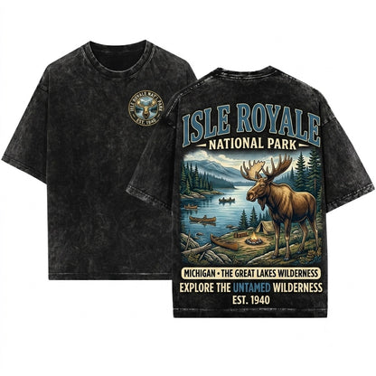 Vintage Isle Royale Michigan National Park Moose Nature Hiking Gift Unisex Wash T-Shirt
