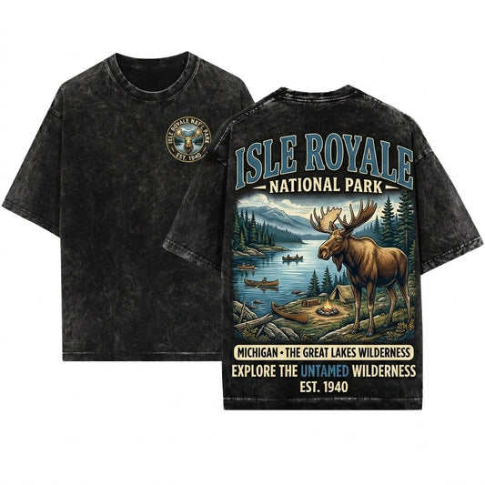 Vintage Isle Royale Michigan National Park Moose Nature Hiking Gift Unisex Wash T-Shirt