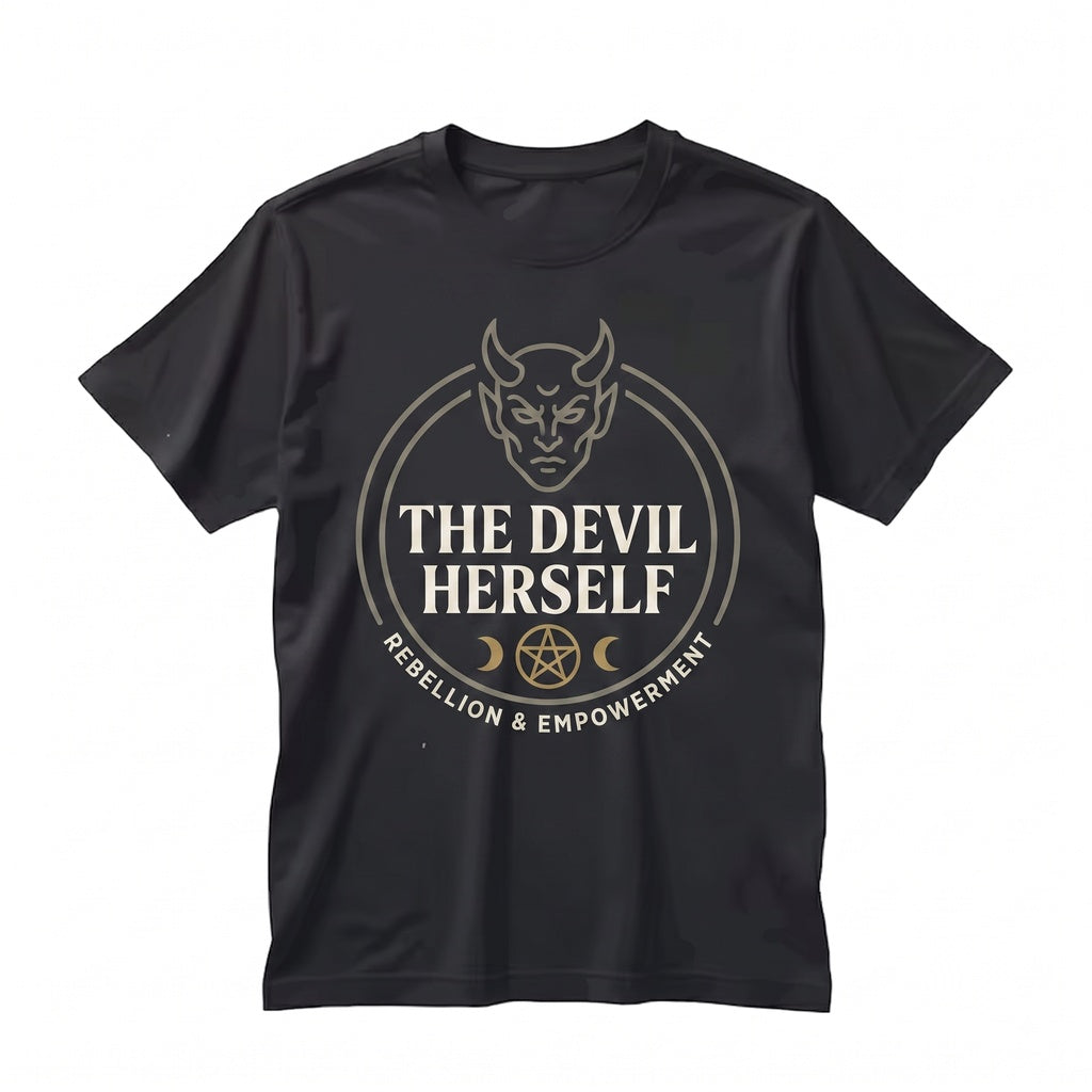 The Devil Herself Funny Spooky Creepy Cute Sarcastic Goth Alt Black White Unisex TShirt