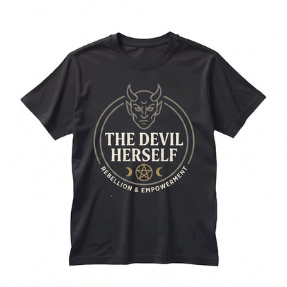 The Devil Herself Funny Spooky Creepy Cute Sarcastic Goth Alt Black White Unisex TShirt