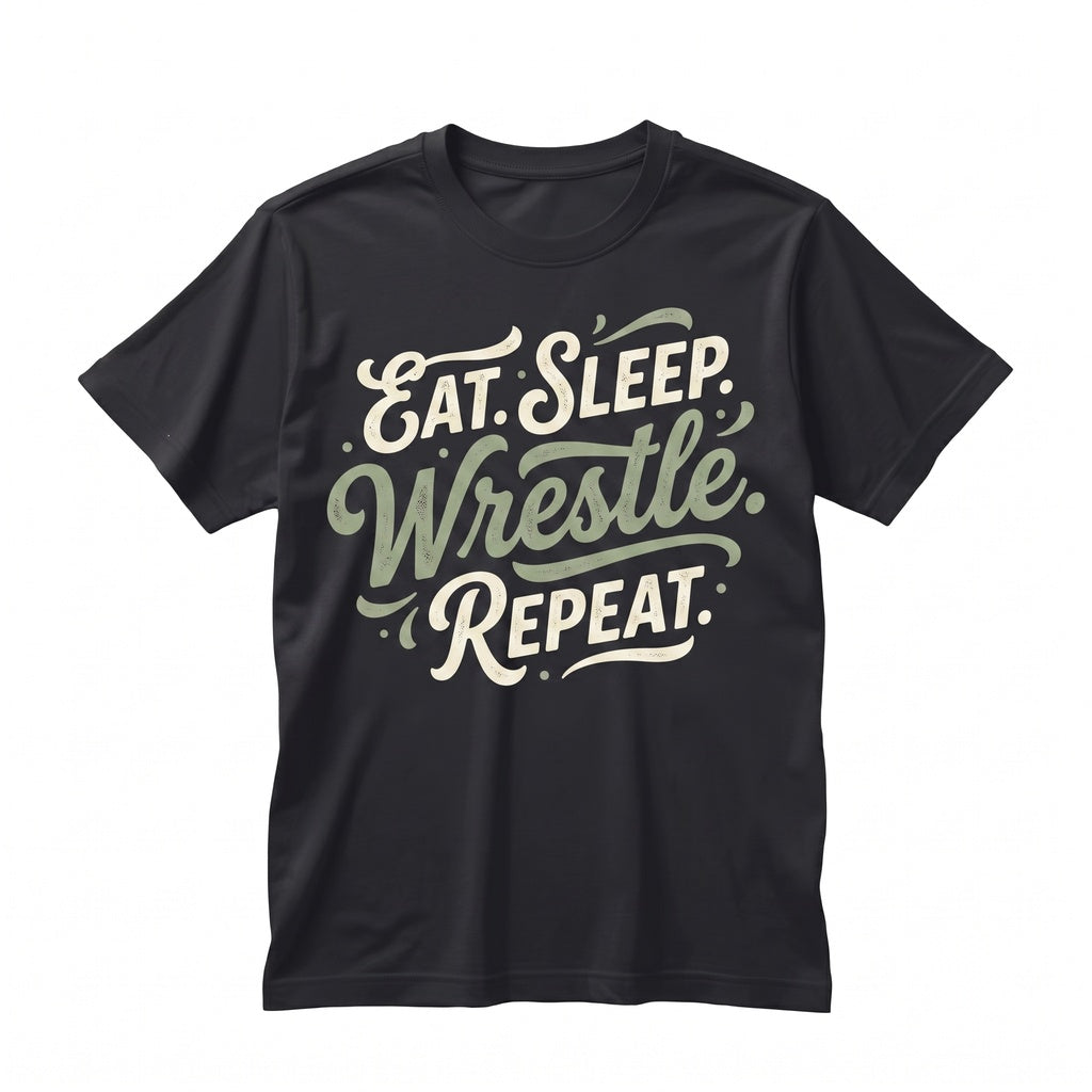 Eat Sleep Wrestle Repeat Funny Grappler Mat Life Training Athlete Gym Match Sport Fan Gift Unisex TShirt