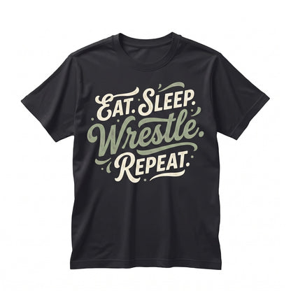 Eat Sleep Wrestle Repeat Funny Grappler Mat Life Training Athlete Gym Match Sport Fan Gift Unisex TShirt